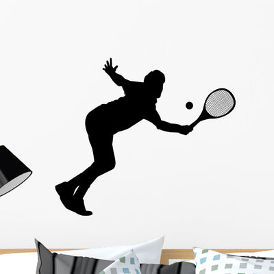 Tennis Player Silhouette Wall Decal shown on a wall
