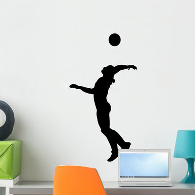 Volleyball Silhouette Wall Decal shown on a wall