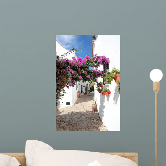 narrow, cobbled streets and houses of spanish pueblo Wall Mural