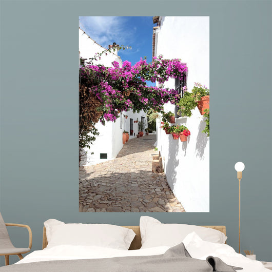narrow, cobbled streets and houses of spanish pueblo Wall Mural