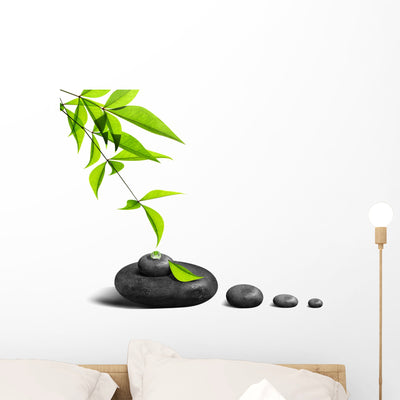 Zen Stones Bamboo Wall Decal shown on a wall