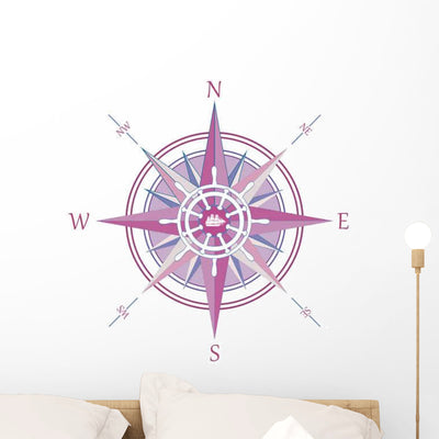 Vintage Wind Rose Compass Wall Decal shown on a wall