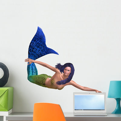 Beautiful Mermaid Wall Decal shown on a wall