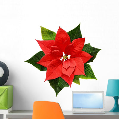 Red Christmas Poinsettia Flower Wall Decal shown on a wall
