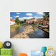 Landscape Cesky Krumlov. River Vltava and coloured houses Wall Mural