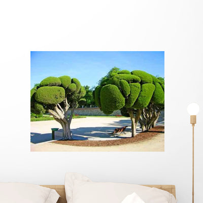 Odd-shaped Trees Park Buen-retiro Wall Decal shown on a wall