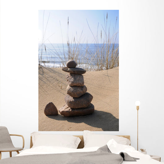 stone tower beach meditation relax sand Wall Mural