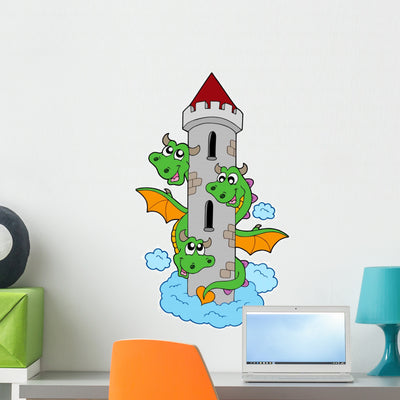 Three Headed Dragon with Wall Decal shown on a wall