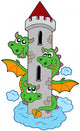 Three Headed Dragon With Tower Wall Decal