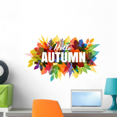 Autumn Banner Colorful Leaves Wall Decal shown on a wall