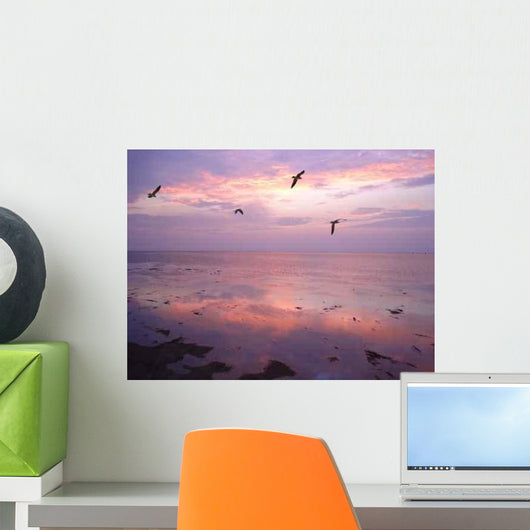 Birds over Water Sunset Wall Decal