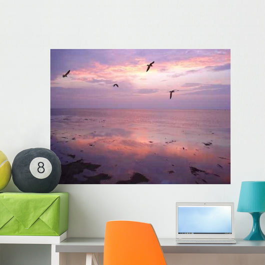 Birds over Water Sunset Wall Decal