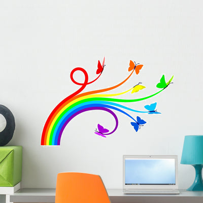Rainbow Butterflies Wall Decal shown on a wall