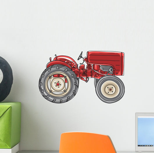 Vintage Red Tractor Cartoon Wall Decal