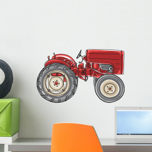 Vintage Red Tractor Cartoon Wall Decal