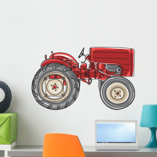 Vintage Red Tractor Cartoon Wall Decal