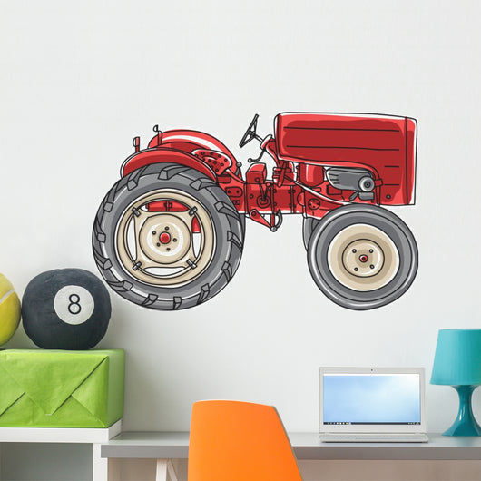 Vintage Red Tractor Cartoon Wall Decal