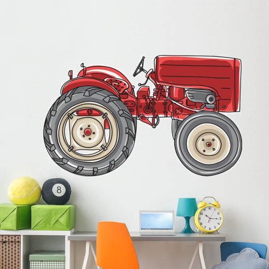 Vintage Red Tractor Cartoon Wall Decal
