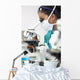 Asian Woman Doctor or Scientist Using a Microscope In Laboratory Wall Mural