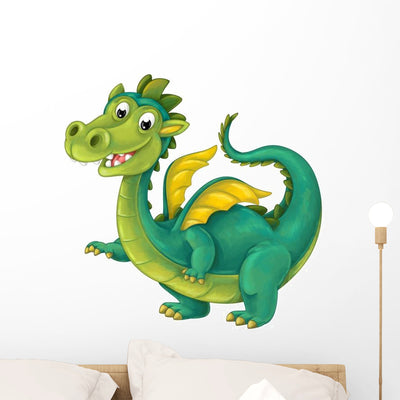 Happy Funny Cartoon Dragon Wall Decal shown on a wall