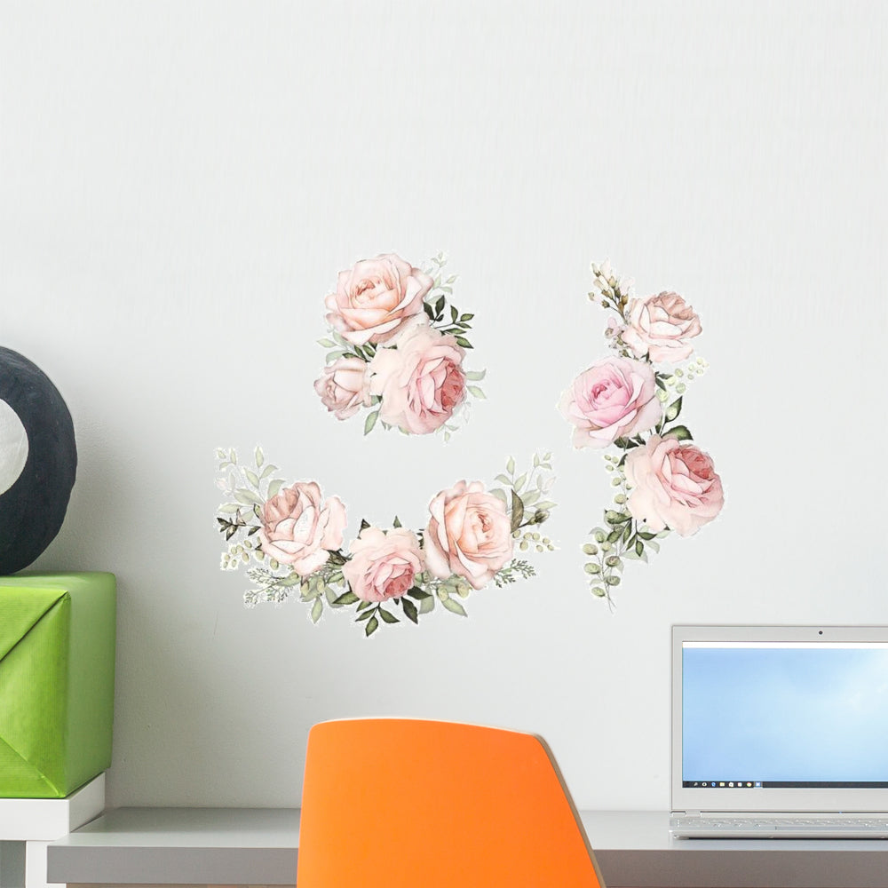 Pastel Pink Watercolor Roses Wall Decal Sticker Set - WallMonkeys.com ...