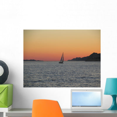 Sailing Summer Evening Wall Mural shown on a wall