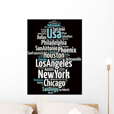 United States Cities Wall Decal shown on a wall