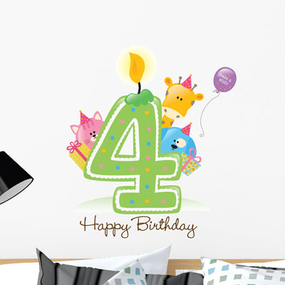 Happy Birthday Candle and Wall Decal shown on a wall