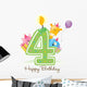 Happy Birthday Candle and Animals Isolated on white Wall Decal