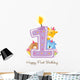 Baby's Decals - Happy First Birthday Candle and Animals Isolated on white Wall Decal