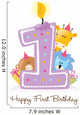 Baby's Decals - Happy First Birthday Candle and Animals Isolated on white Wall Decal