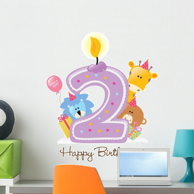 Happy Birthday Candle and Wall Decal shown on a wall