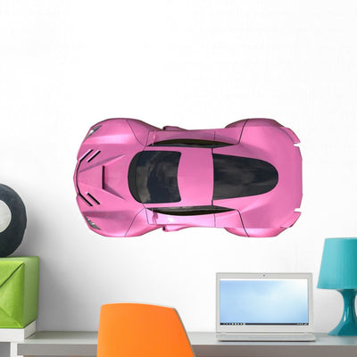 Conceptual Pink Racing Car Wall Decal shown on a wall