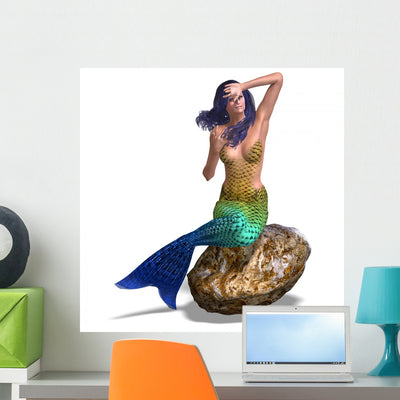 Beautiful Mermaid Wall Decal shown on a wall