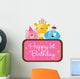 Isolated baby animals with first birthday sign Wall Decal
