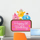 Isolated baby animals with first birthday sign Wall Decal