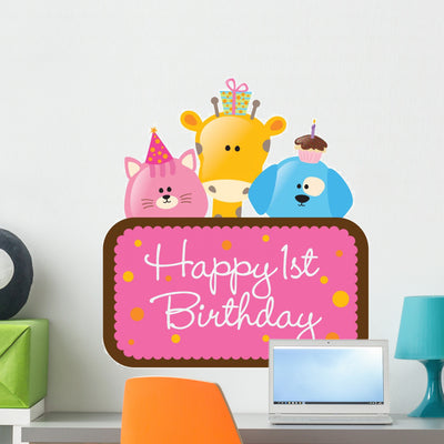 Happy Birthday Baby Girl Wall Decal shown on a wall