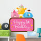 Isolated baby animals with first birthday sign Wall Decal