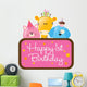 Isolated baby animals with first birthday sign Wall Decal