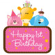 Isolated baby animals with first birthday sign Wall Decal