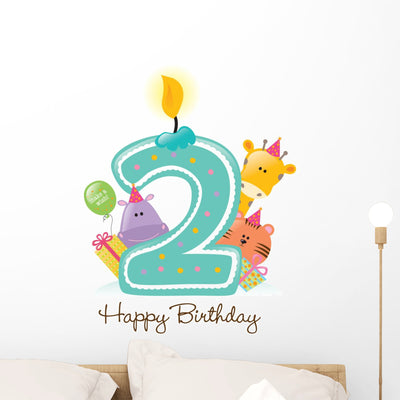 Happy Birthday Candle Wall Decal shown on a wall