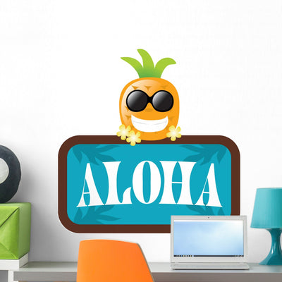 Pineapple with Aloha Sign Wall Decal shown on a wall