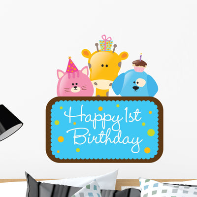 Happy Birthday Baby Boy Wall Decal shown on a wall