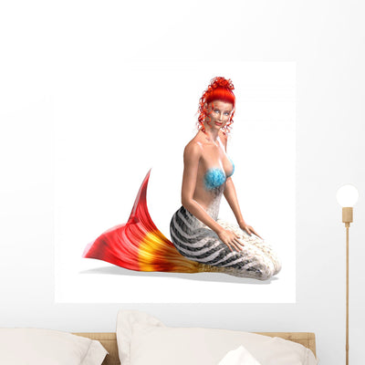 Beautiful Mermaid Wall Decal shown on a wall