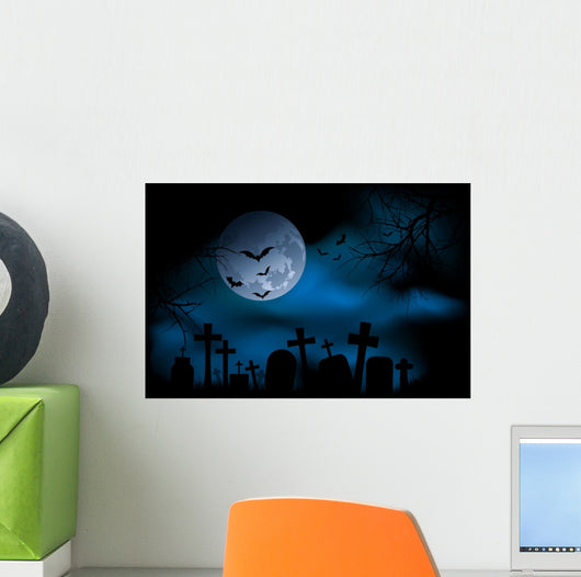Spooky Graveyard on Halloween Night Wall Mural