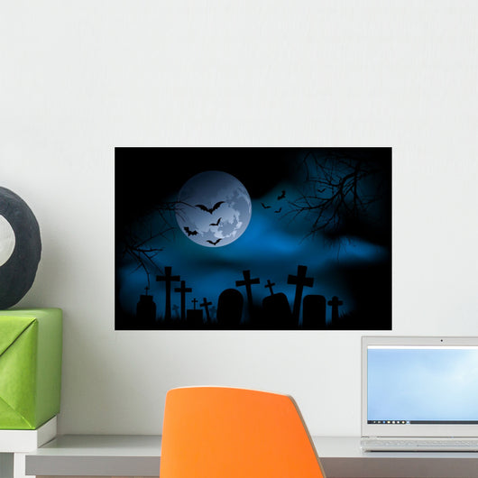 Spooky Graveyard on Halloween Night Wall Mural