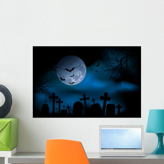 Spooky Graveyard on Halloween Night Wall Mural