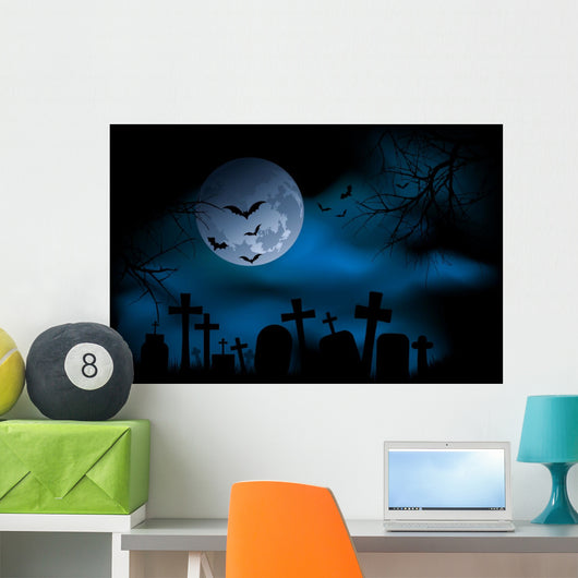 Spooky Graveyard on Halloween Night Wall Mural