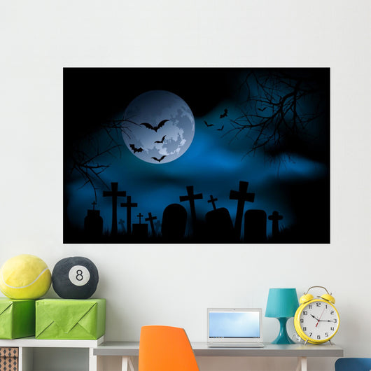 Spooky Graveyard on Halloween Night Wall Mural