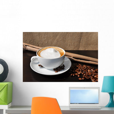 Cappuccino Still Life Wall Mural shown on a wall